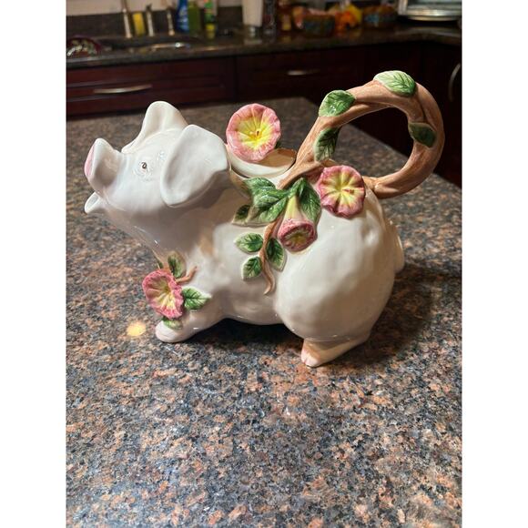 Vintage Fitz & Floyd Omnibus Teapot Sleepy Eyed Pig 1994 Hand-painted - Picture 11 of 16